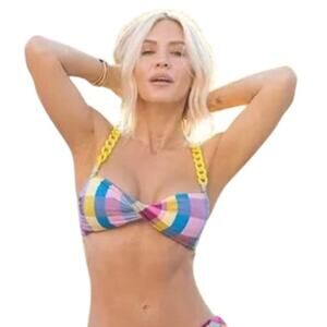 Gianni Bini x Jess Southern Garden Plaid Twist Bandeau Bikini Top Multicolor SM